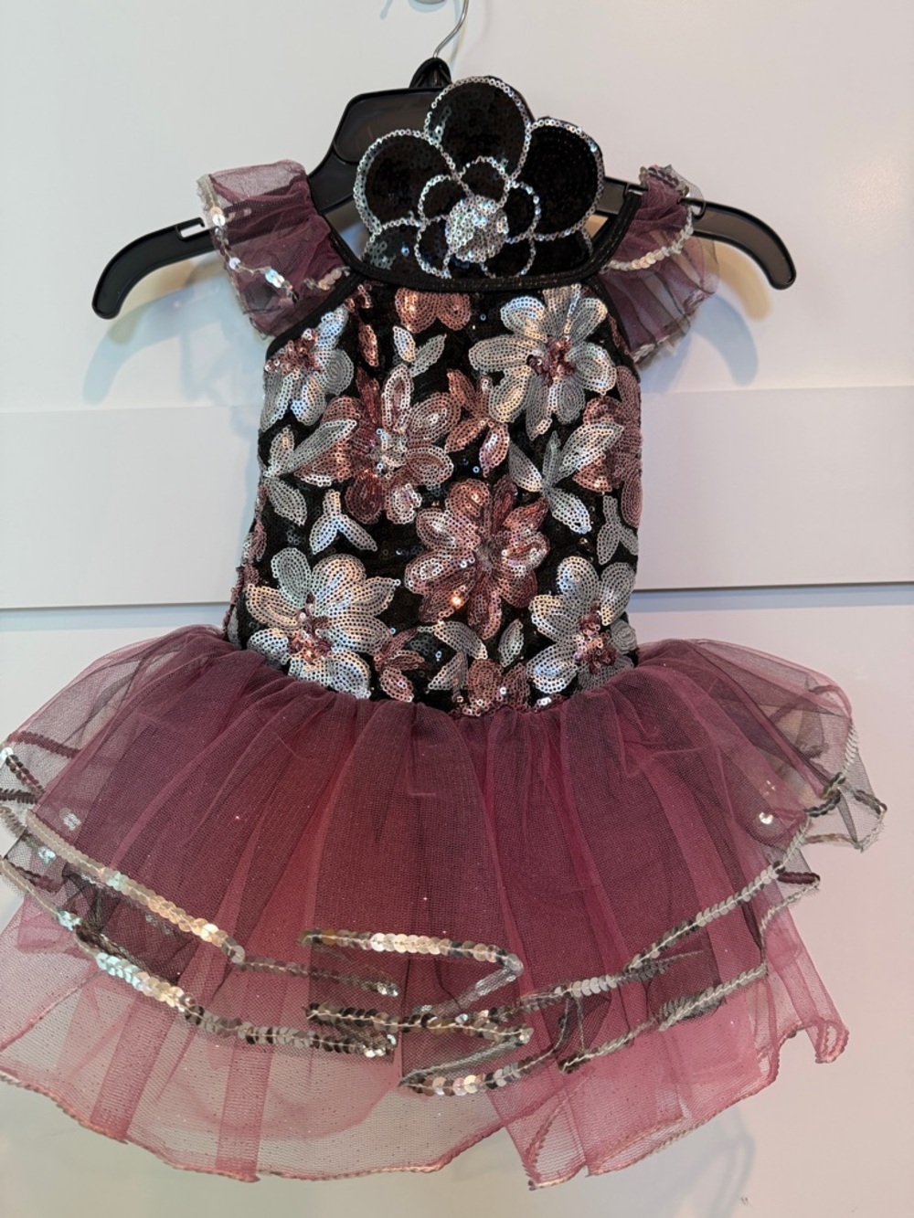 Kids Floral Sequin Tutu Costume Dress in Dusty Rose - Unbranded